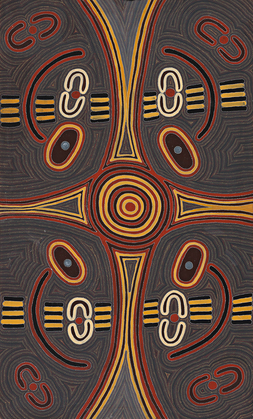 Australian Aboriginal Art Painting by Louie Pwerle of Utopia in 1994.