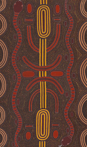 Australian Aboriginal Art Painting by Louie Pwerle of Utopia in 1997.