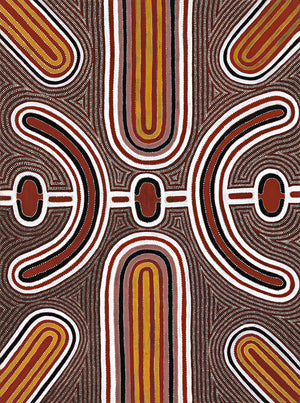 Australian Aboriginal Art Painting by Louie Pwerle of Utopia in 1998.